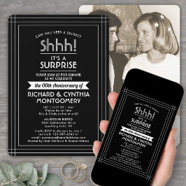 Convite 1 Foto de aniversário Surpresa do Partido Preto e 