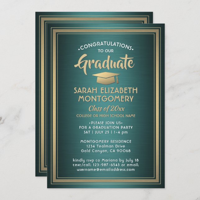 Convite 1 Foto Elegante Graduação Verde e Branco (Frente/Verso)