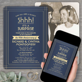 Convite 1 Marinho do Surpresa do Aniversário de Foto Azul 