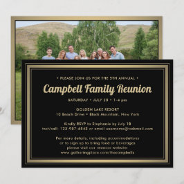 Convite 1 Reunião da família fotográfica em preto e Dourad