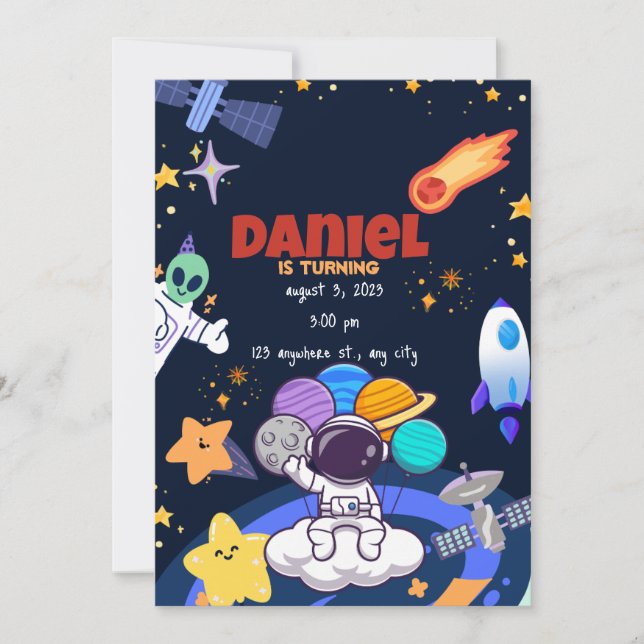 Convite 1rua astronauta Voo Rocket Aniversário (Frente)