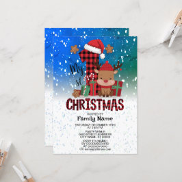 Convite 1rua de Natal Santa Hat White Snow Reindeer