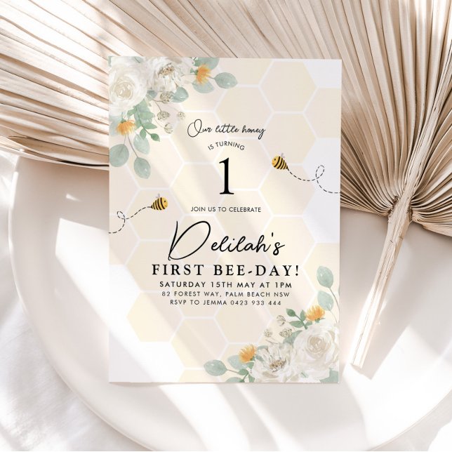 Convite 1rua Dia de Abelhas Bumble Meninas Aniversário de  (Criador carregado)