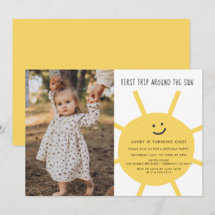 Convite 1rua Em Torno Da Foto De Aniversário Do Sol