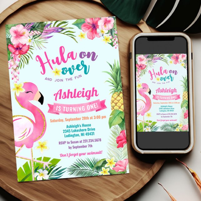 Convite 1rua Luau Aniversário do Verão Tropical (Luau Birthday Invitation Template - Luau Birthday - Tropical Birthday Theme)