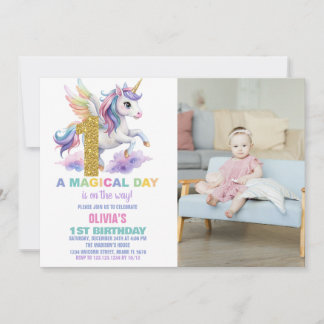 Convite 1rua Rainbow Unicorn Birthday Invtions w foto