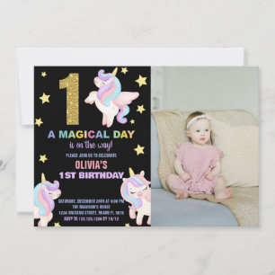 Convite 1rua Rainbow Unicorn Birthday Invtions w foto