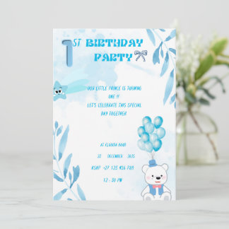 Convite 1st baby boy birthday invitation 