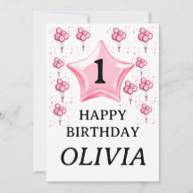 1st baby girl happy birthday cute pink balloons