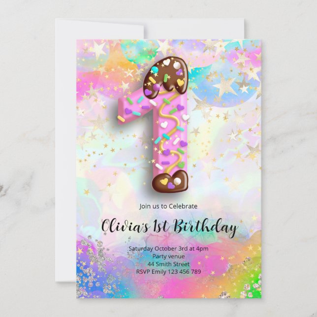 Convite 1st Birthday Girls Invitation (Frente)
