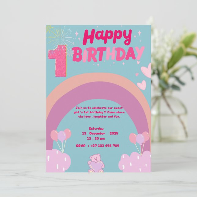 Convite 1st birthday invitation  (Em pé/Frente)