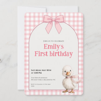 Convite 1st Birthday Invitation Gingham Duck Theme Kaart