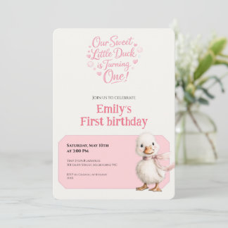 Convite 1st Birthday Invitation Gingham Duck Theme Kaart