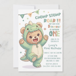 Convite 1st Dino Birthday Party | Cute Teddy Bear Dinosaur