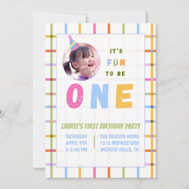 CONVITE 1ST- IT'S FUN TO BE ONE FIRST BIRTHDAY INVITATION  (Frente)