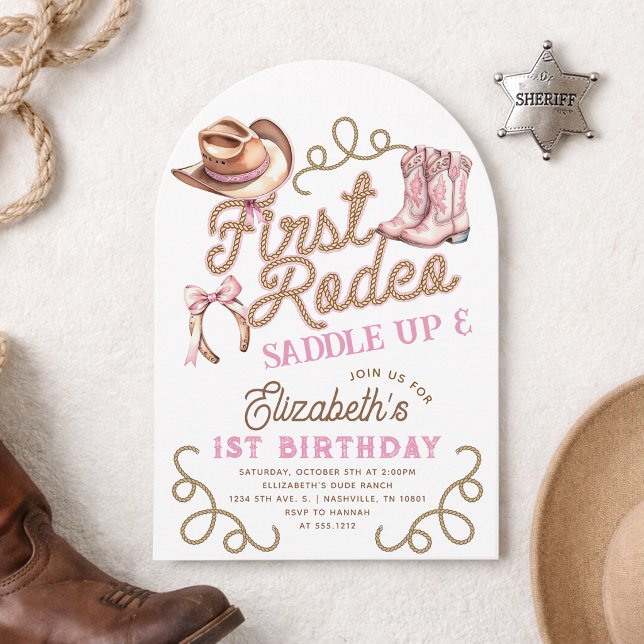 Convite 1st Rodeo Birthday Pink Girls First Birthday (1st Rodeo Birthday Pink Girls First Birthday Invitation)