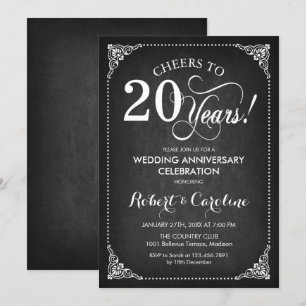 Convite 20º Aniversário de Casamento - Quadro Negro Branco