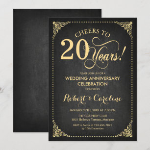 Convite 20º Aniversário de Casamento - Quadro Negro Dourad