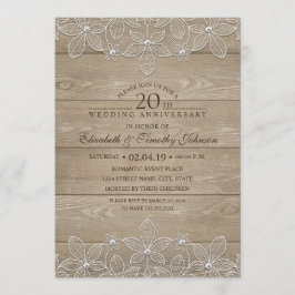 Convite 20º Aniversário de Casamento Rustic Madeira Renda 