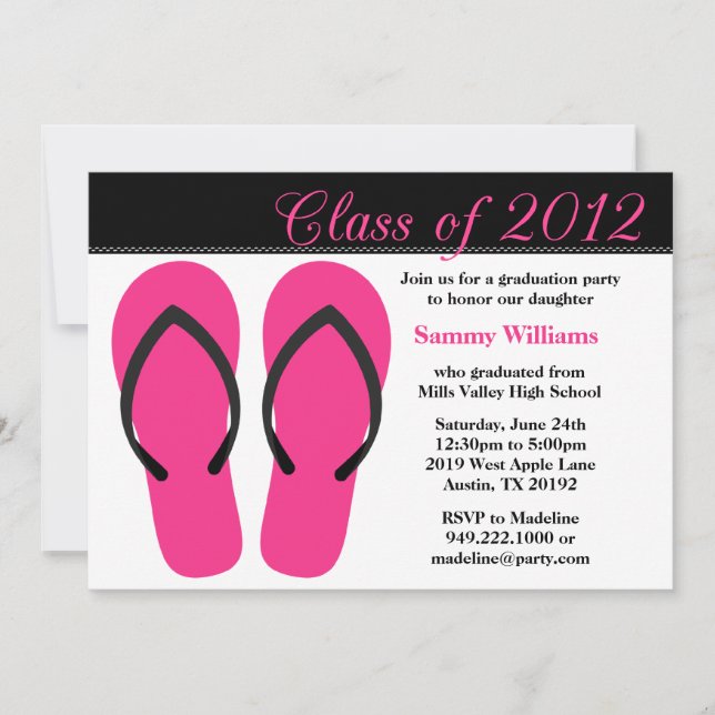 Convite 2012 Graduation Party Pink and Black Flip Flops (Frente)
