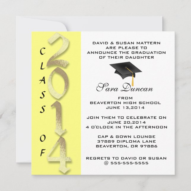 Convite 2014 elegante clássico bonito da graduação (Frente)