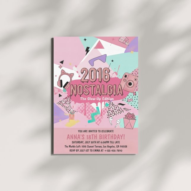 Convite 2016 Nostalgia Glow-Up Birthday Invitation (Criador carregado)