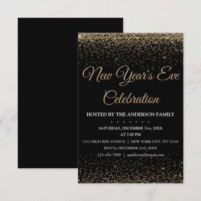 Convite 2018: Festa de Ano Novo Glitter (Frente/Verso)