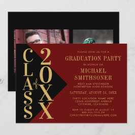 Convite 2022 Graduação Preto Vermelho Vermelho Moderno Cor