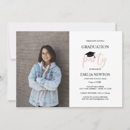 Convite  2023 Blush White Photo Graduation Party  