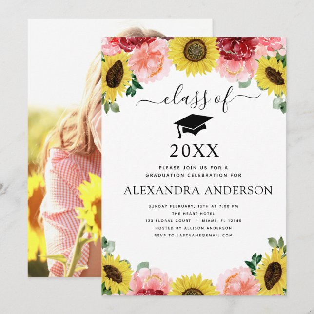 Convite 2023 Graduation Sunflower Eucalyptus Country (Frente/Verso)