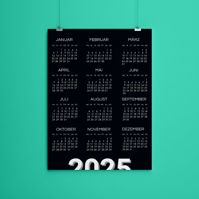 Convite 2025 Kalender Deutsch Preto E Branco (2025 Kalender Deutsch Black And White Invitation)