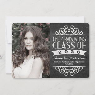 Convite 2025 Vintage Chalkboard Graduation Photo