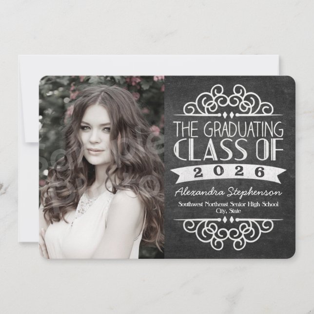 Convite 2025 Vintage Chalkboard Graduation Photo (Frente)