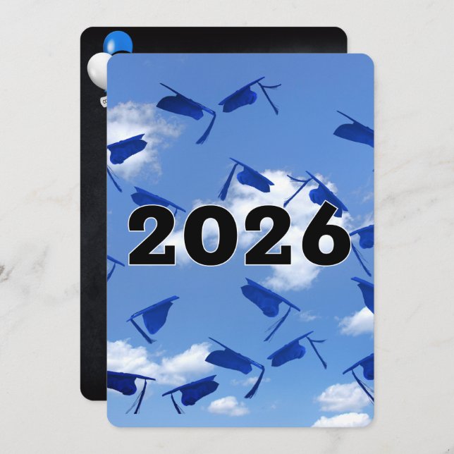 Convite 2026 Blue Graduation Hats in Sky  (Frente/Verso)