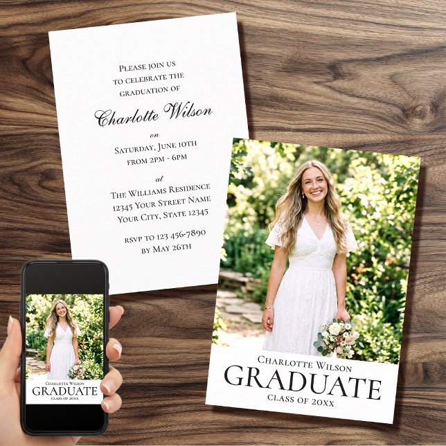 Convite 2026 Elegant Graduation Party Invitation Photo (Criador carregado)