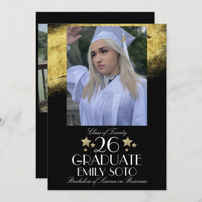 Convite 2026 Graduation Collage Party Script Star Photo (Frente/Verso)