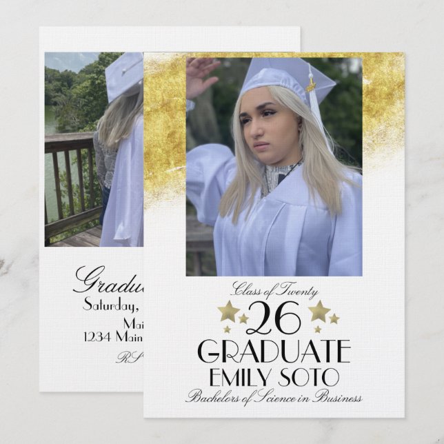 Convite 2026 Graduation Collage Party Script Stars Photo (Frente/Verso)