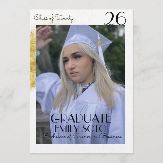 Convite 2026 Graduation Collage Script Gold Photo (Frente)