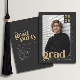 Convite 2026 Modern Charcoal Gold Graduation Party