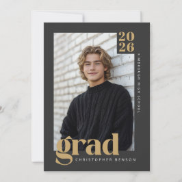 Convite 2026 Modern Charcoal & Warm Gold Graduation