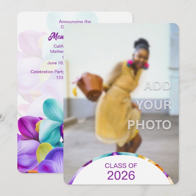 Convite 2026 Modern Stylish Graduation Photo Invitation (Frente/Verso)