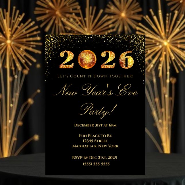 Convite 2026 New Year's Eve Party (2026 New Year's Eve Party Invitation)