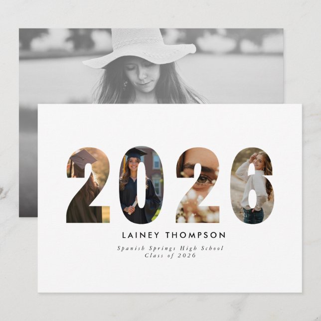 Convite 2026 Typography 4 Image Graduation Announcement (Frente/Verso)