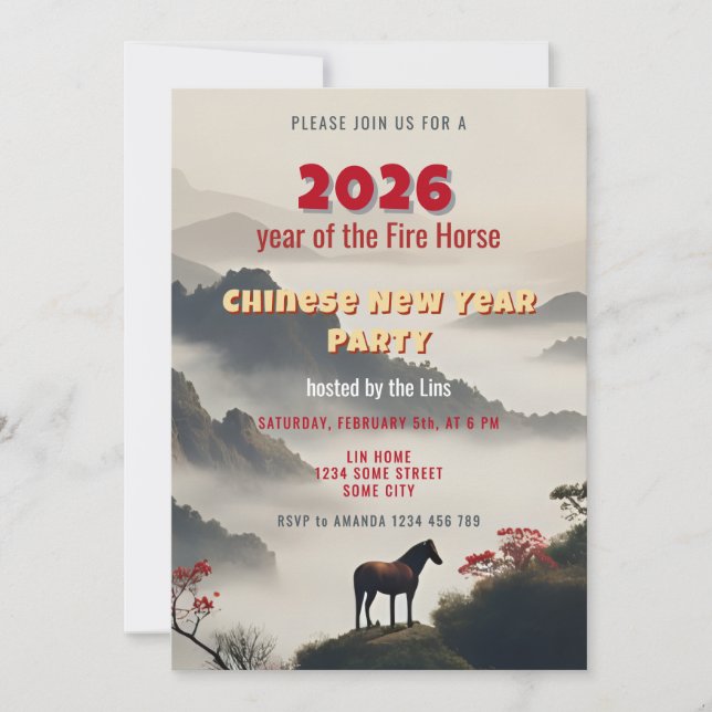 Convite 2026 Year of the Fire Horse Chinese New Year Party (Frente)