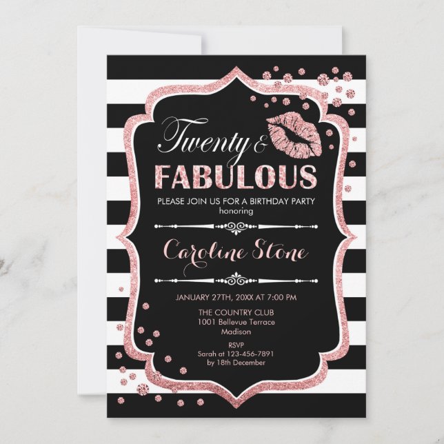 Convite 20 Birthday - 20 fabulosas Rosa preto Dourado (Frente)