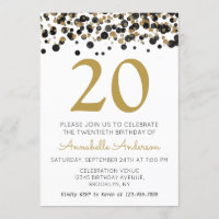 20 Birthday Black Glitter Sparkle Confetti