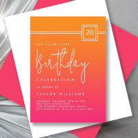 20 Birthday Bold Rosa Quente Laranja Simples Mínim
