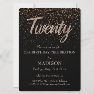 Convite 20 Birthday Dourado Glitter