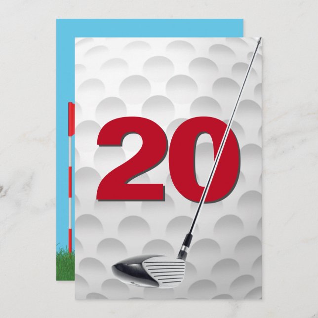 Convite 20 Birthday Golf Theme Party (Frente/Verso)