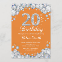 20 Birthday Orange and Silver Diamond